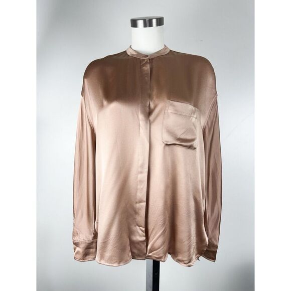 Vince Mandarin Collar Silk Blouse Top Career Size Large L Hidden Button Placket - Picture 1 of 5